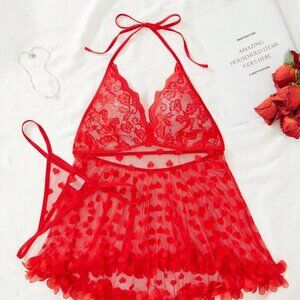 RED LACE LINGERIE SET